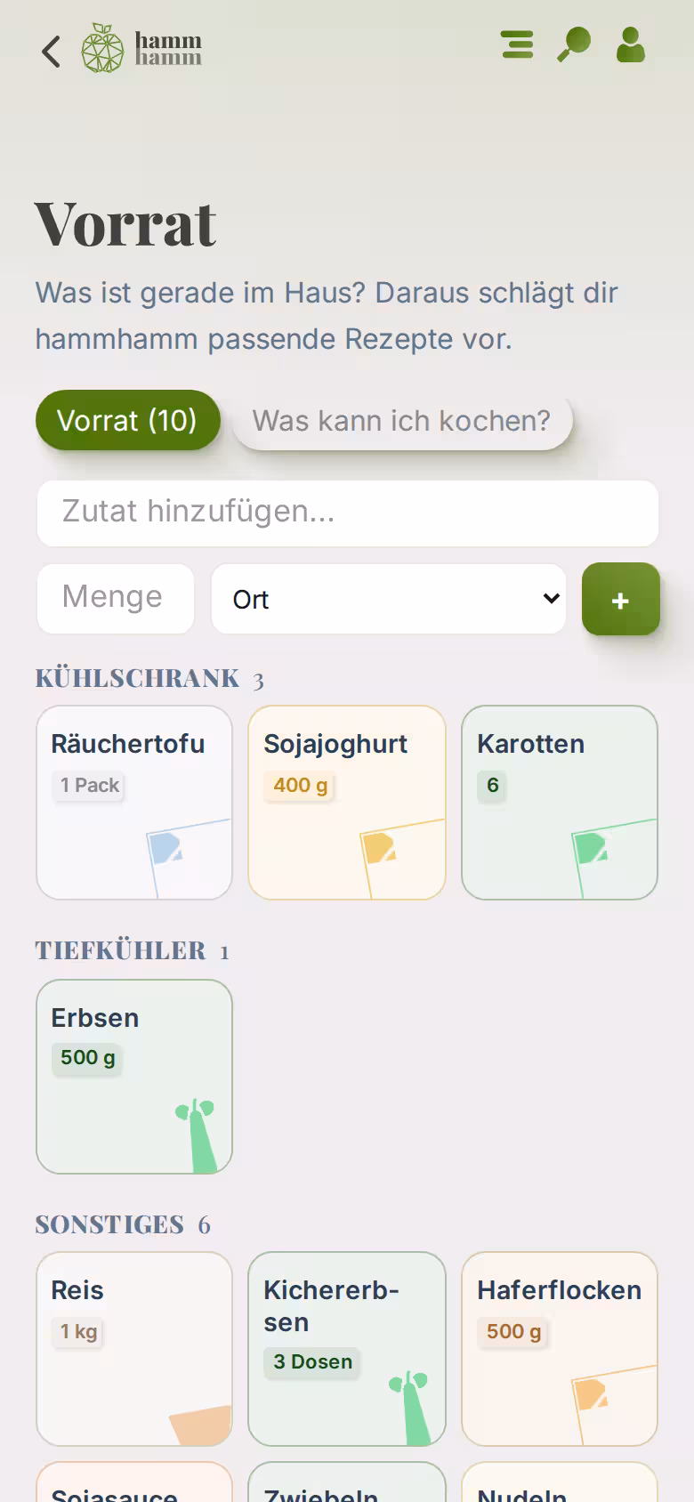 Vorrat auf dem Smartphone