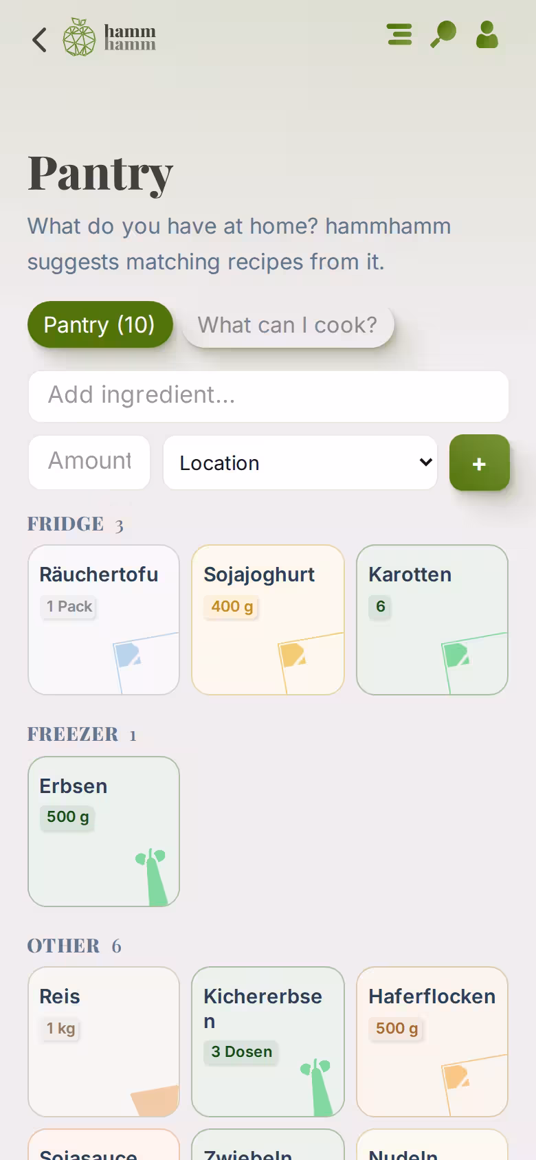 Pantry on a smartphone