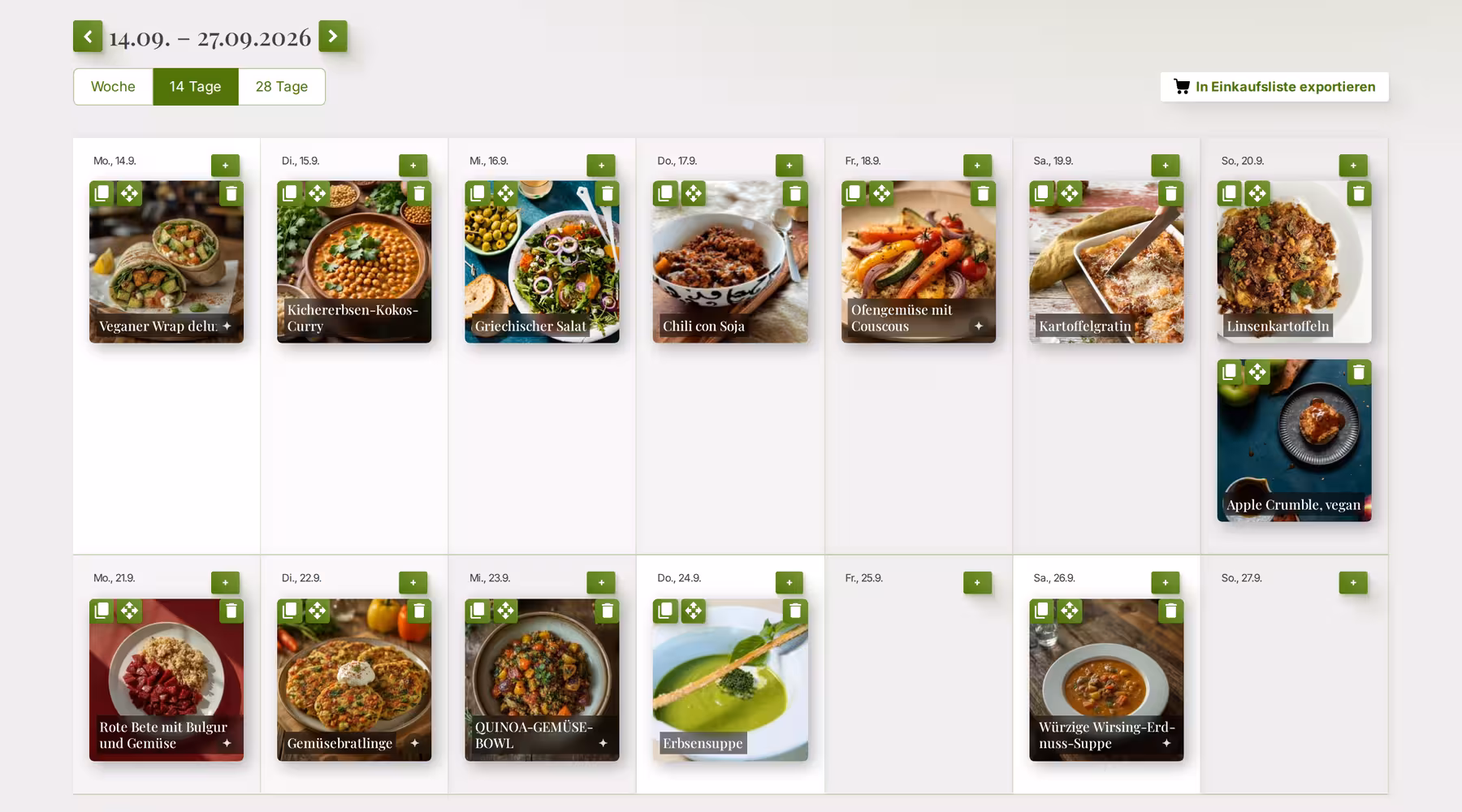 Wochenplan mit Rezepten für zwei Wochen