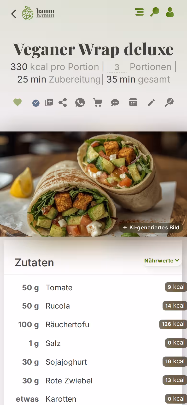 Rezeptansicht auf dem Smartphone