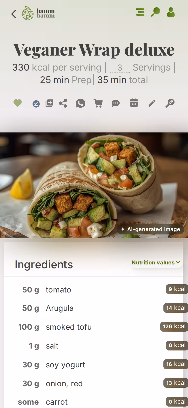 Recipe view on a smartphone