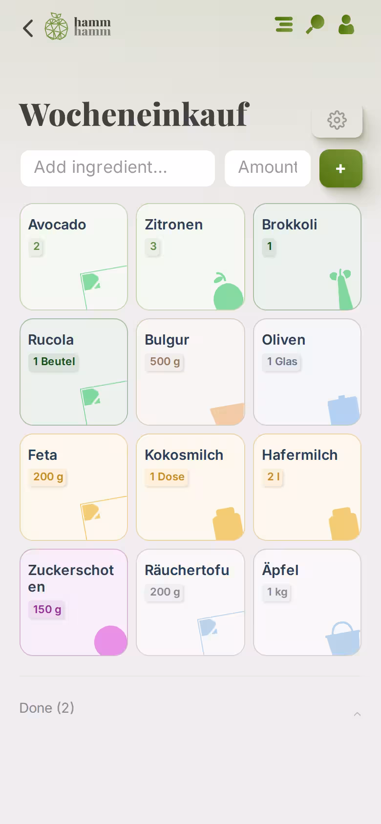 Shopping list on a smartphone