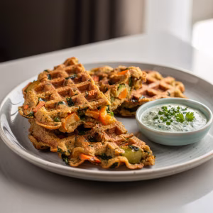 Knusprige vegane Gemüsewaffeln mit Kräuter-Dip